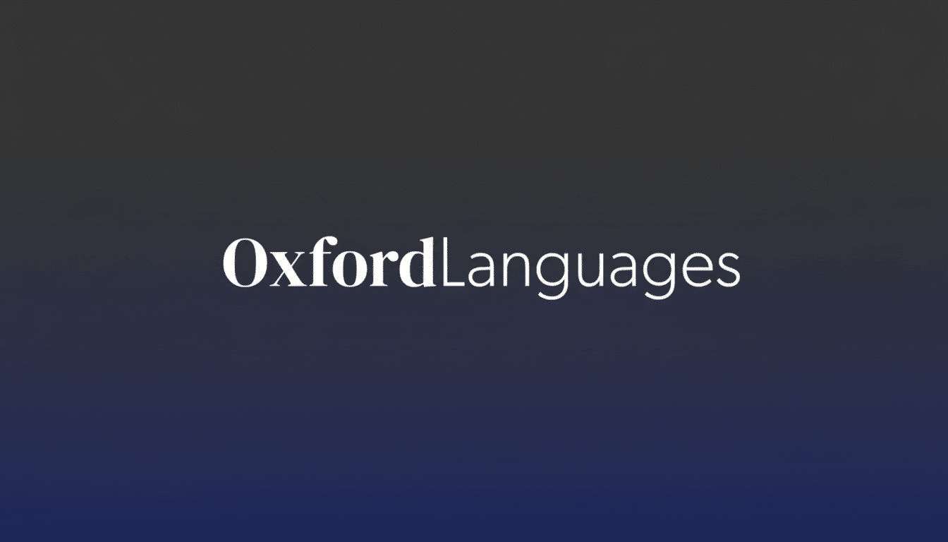 The Oxford Languages logo, featuring Oxford in a bold serif font and Languages in a lighter sans-serif font, centered on a professional gradient background transitioning from dark gray to dark blue.