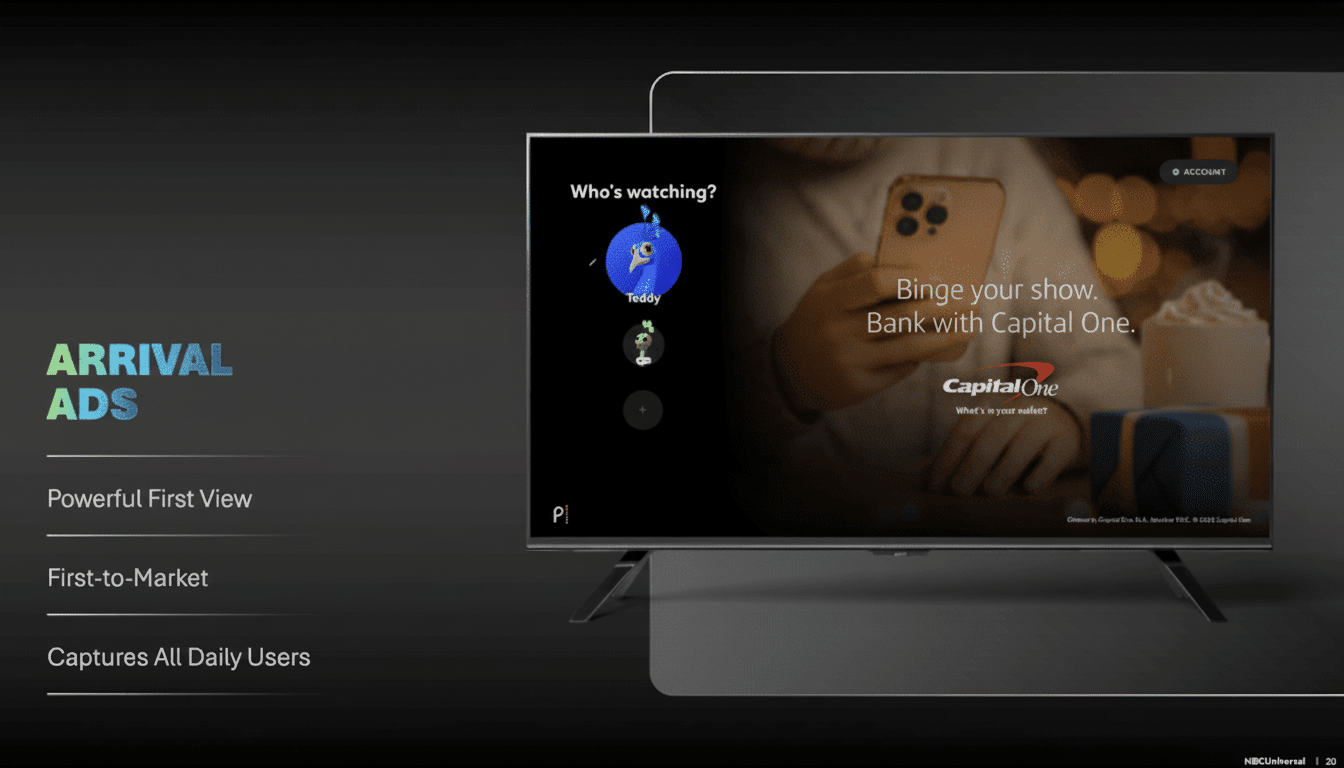Peacock app login screen displaying Arrival Ads