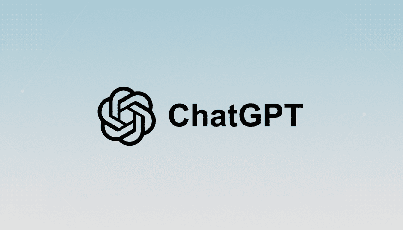 The ChatGPT logo, featuring a stylized knot icon and the text ChatGPT in black, centered on a light blue gradient background with subtle dotted patterns in the corners.