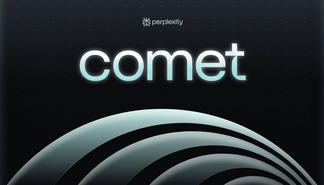 The Perplexity AI logo and the word comet in a professional 16:9 aspect ratio.