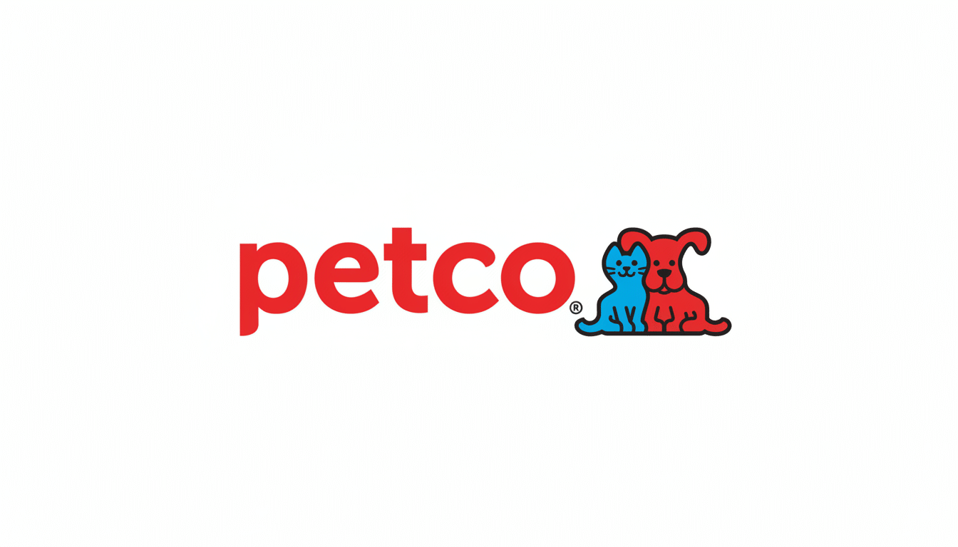 The Petco logo, featuring the word petco in red lowercase letters, followed by a red dog and a blue cat sitting side-by-side, all on a white background.