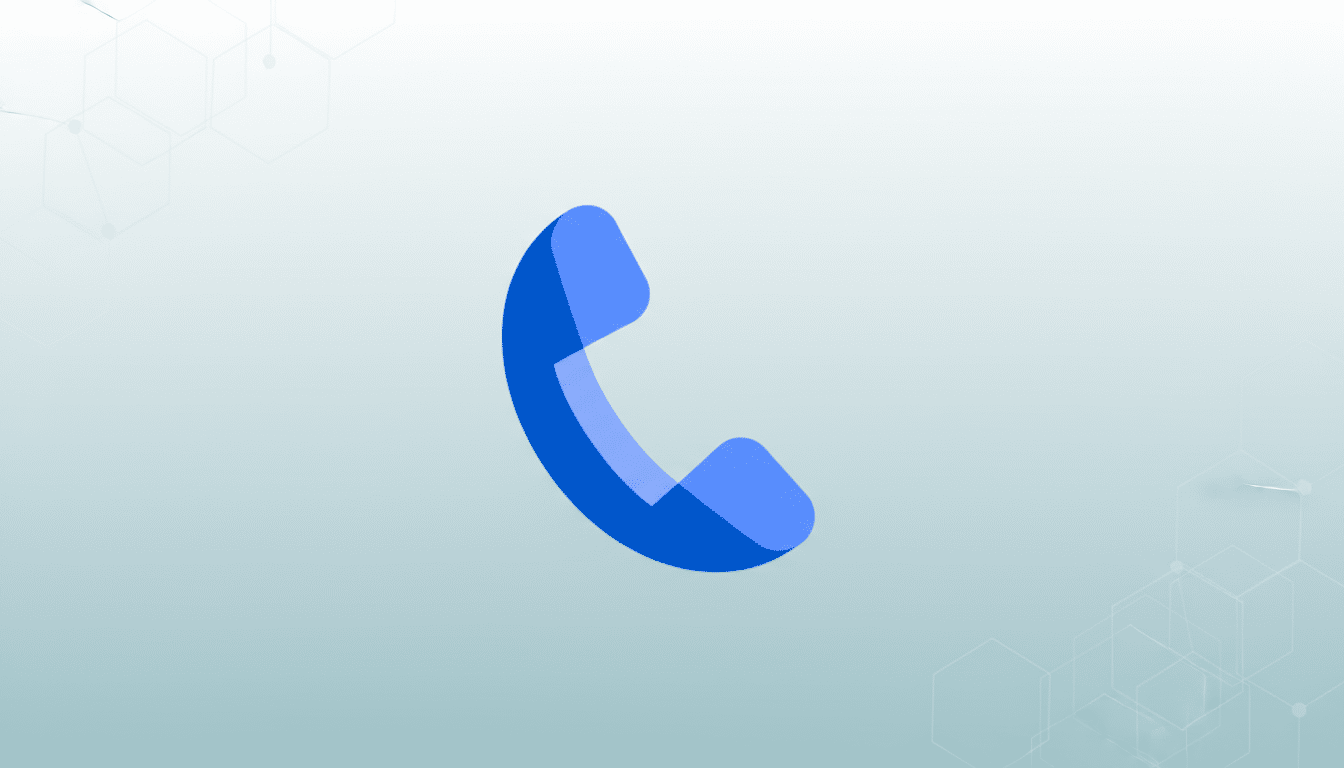 A blue phone receiver icon on a professional light blue gradient background with subtle geometric patterns.