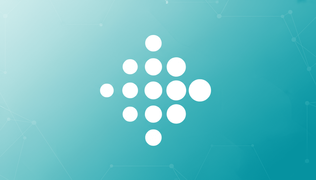 The Fitbit logo, a white abstract design of interconnected dots, centered on a professional 16:9 aspect ratio background with a soft teal-to-light-blue gradient and subtle geometric patterns.