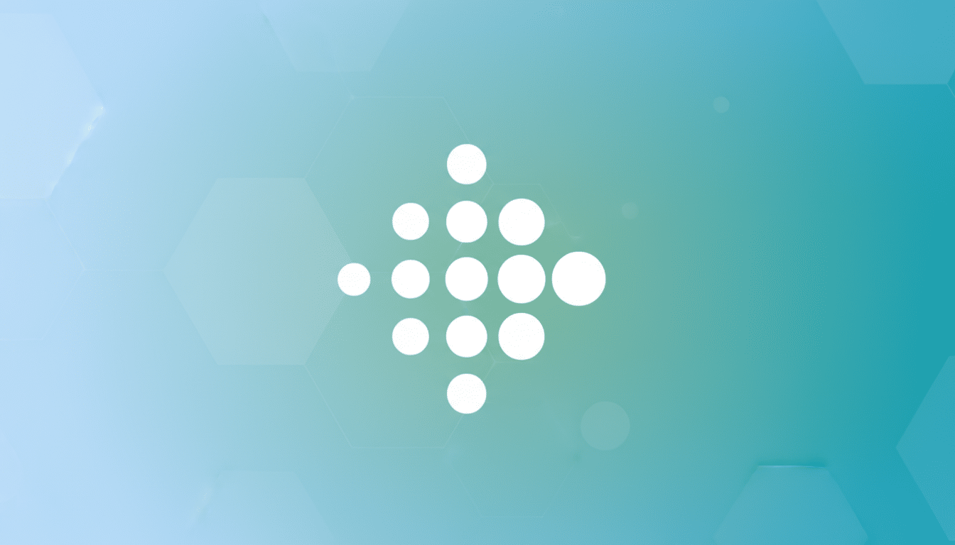 The Fitbit logo, a cluster of white circles forming a stylized f, centered on a professional 16:9 aspect ratio background with a soft blue-green gradient and subtle hexagonal patterns.
