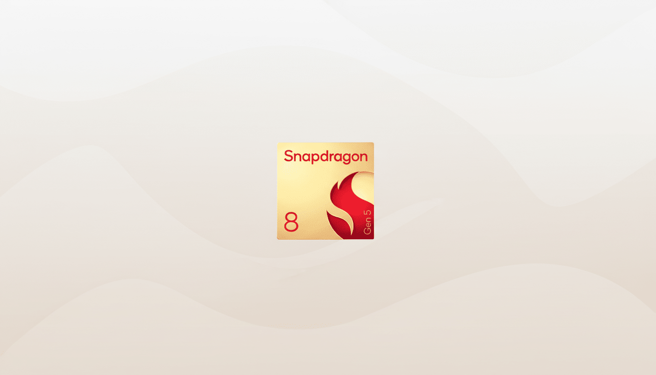 A 16:9 aspect ratio image featuring the Snapdragon 8 Gen 5 logo on a professional flat design background with soft patterns.
