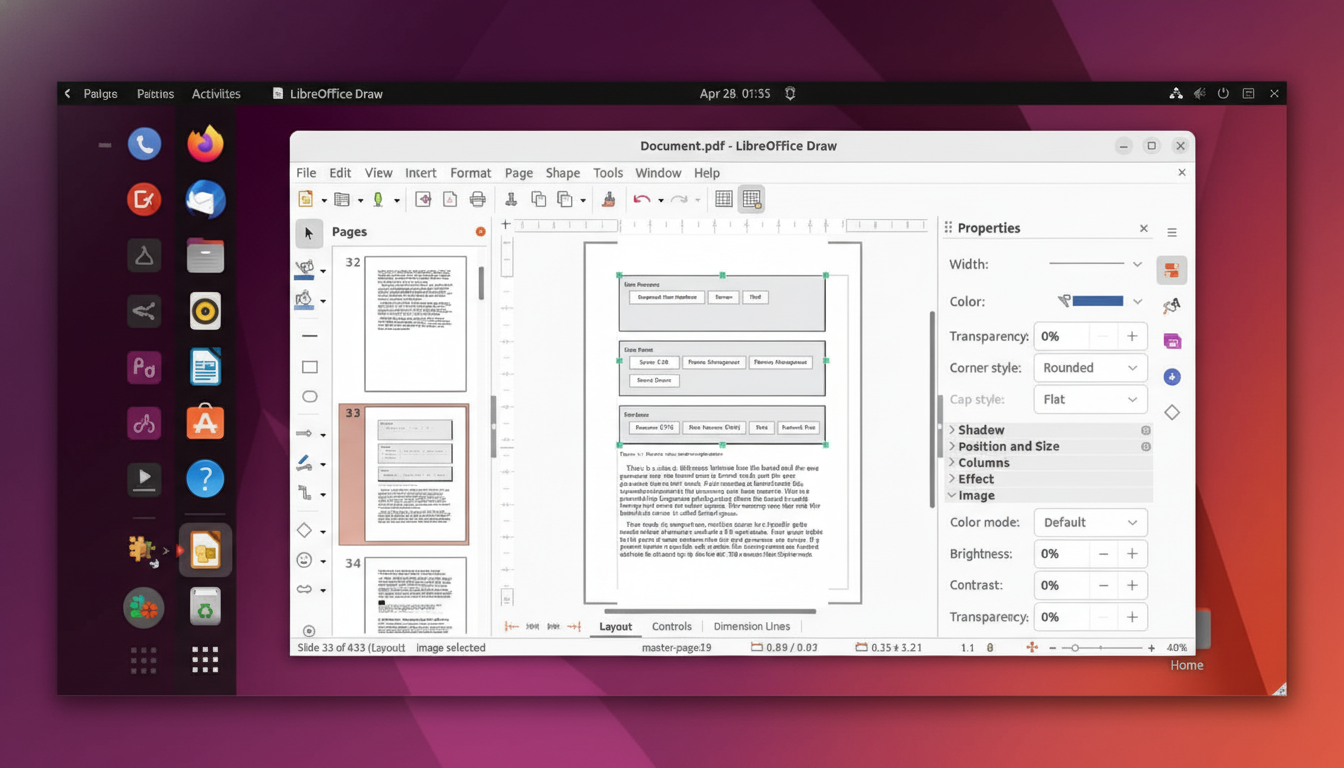 A screenshot of LibreOffice Draw displaying a document with a diagram and text, resized to a 16:9 aspect ratio.