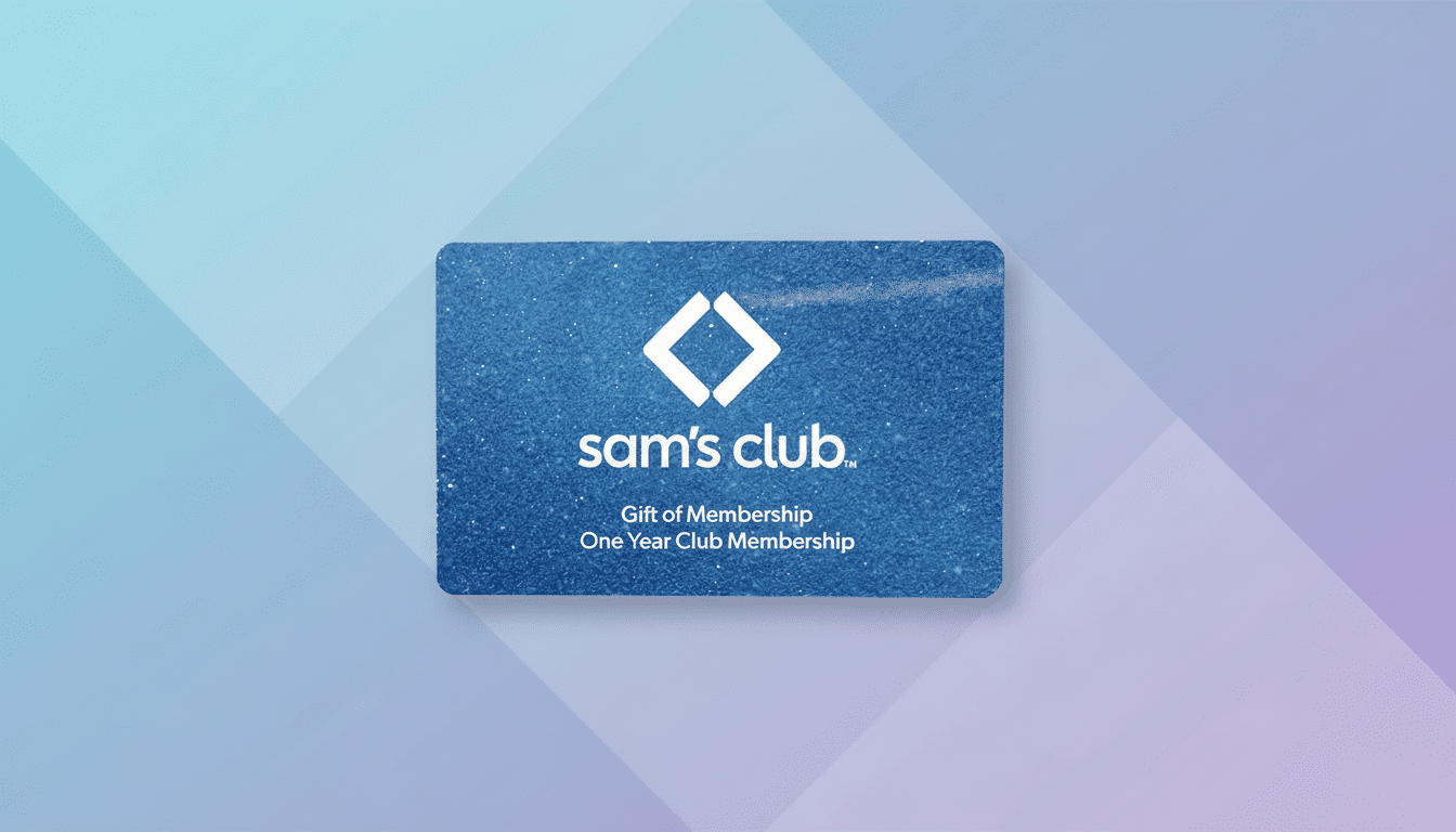 A Sams Club gift of membership card on a professional flat design background with soft patterns and gradients.