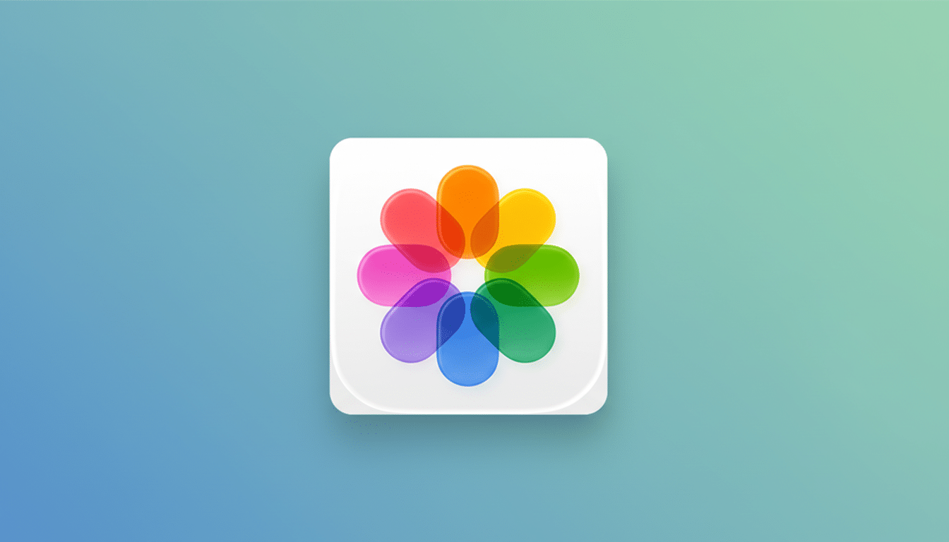 A 16:9 image featuring a white square icon with a colorful, translucent flower-like design in the center, set against a professional flat background with a soft blue-green gradient.