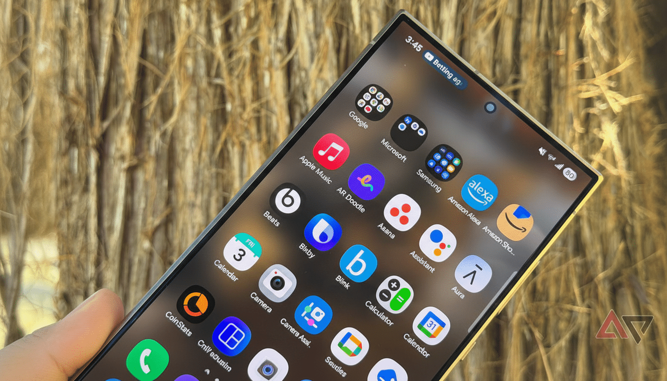 A close-up, professionally enhanced image of a smartphone displaying various app icons on its screen, resized to a 16:9 aspect ratio.
