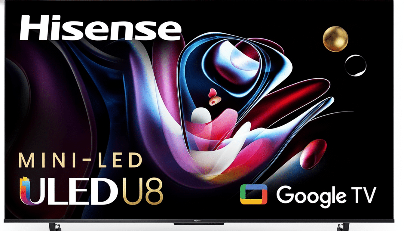 A Hisense Mini-LED ULED U8 television with Google TV, displayed on a white background.