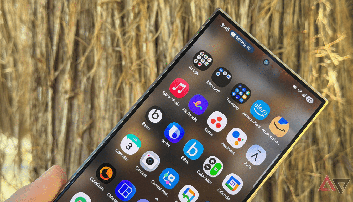 A close-up, professionally enhanced image of a smartphone displaying various app icons on its screen, resized to a 16:9 aspect ratio.