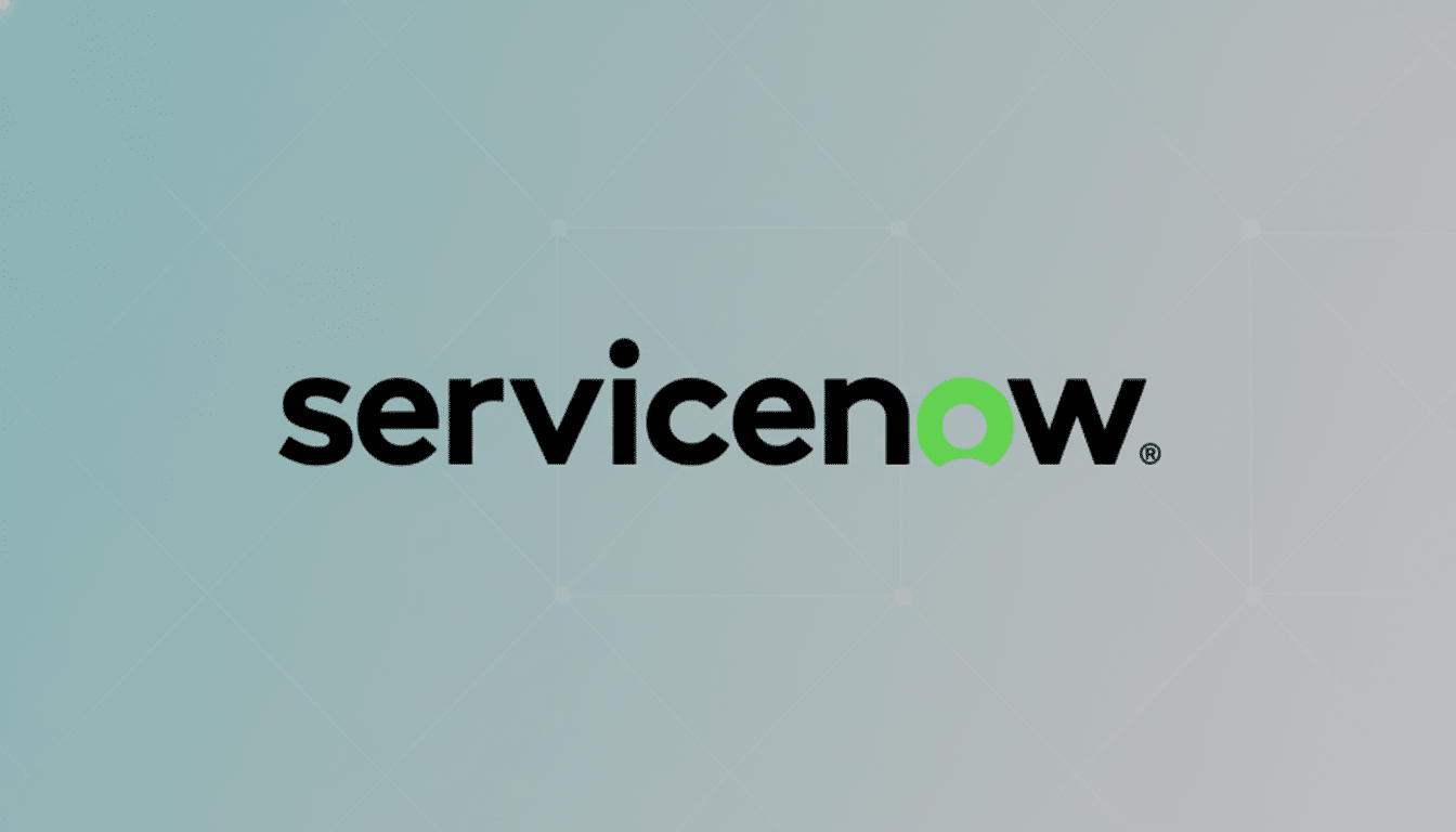 The ServiceNow logo, featuring servicenow in black lowercase letters with the o in now replaced by a green circle, set against a professional light gray background with a subtle geometric pattern.