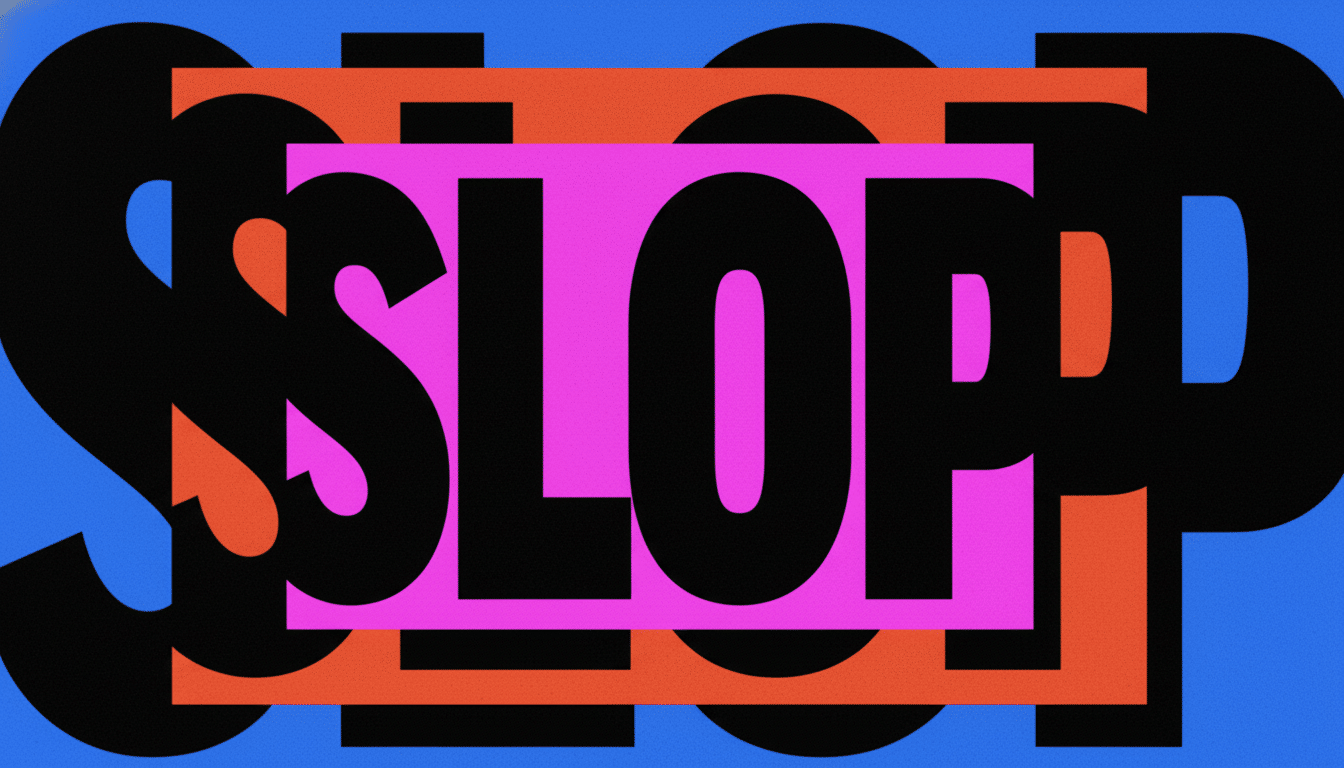 The word SLOP in black letters, with a pink rectangle behind the LOP and an orange rectangle behind the SLO, all on a blue background.