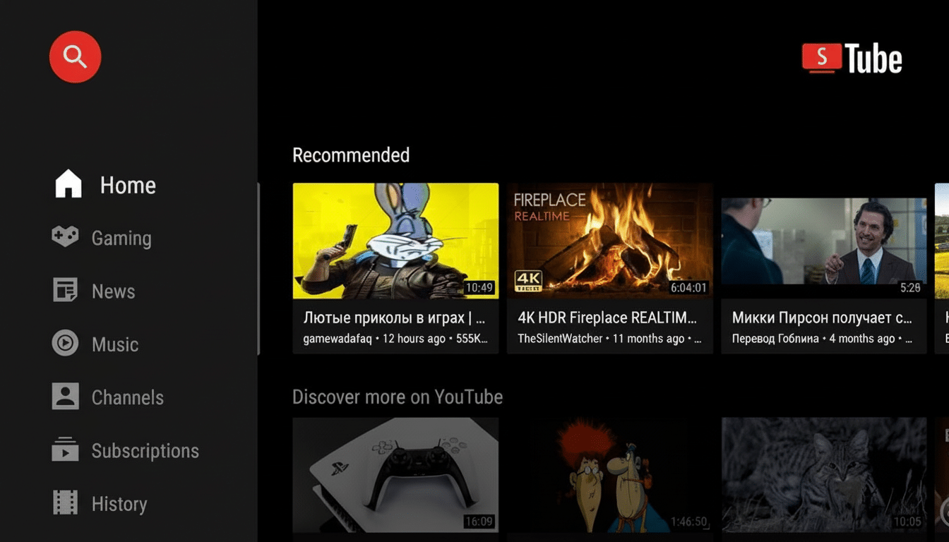 A screenshot of the YouTube interface on a dark background, displaying recommended videos and navigation options.