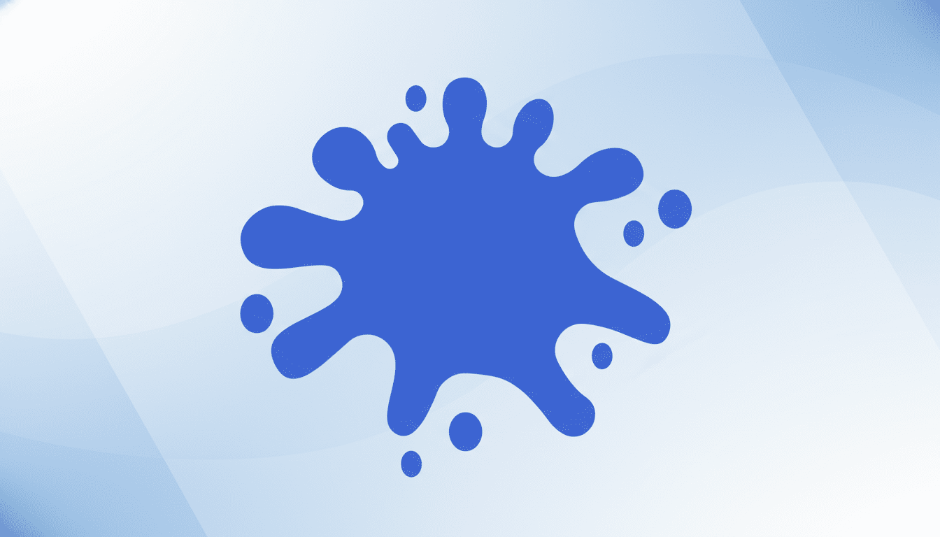 A blue ink splat on a professional light blue and white gradient background with subtle wave patterns.