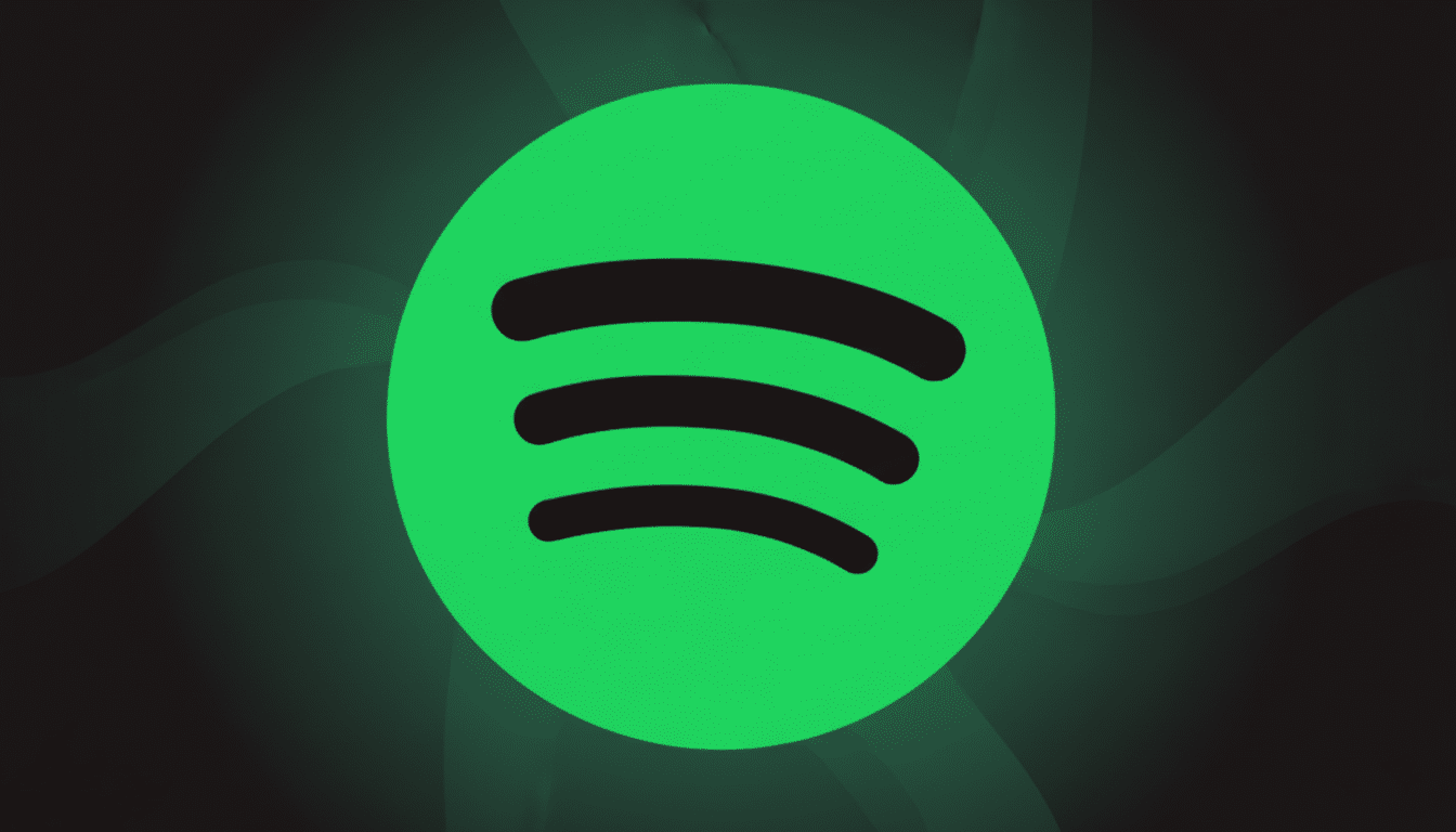The Spotify logo, a bright green circle with three black curved lines representing sound waves, centered on a dark background with subtle, wavy green gradients.