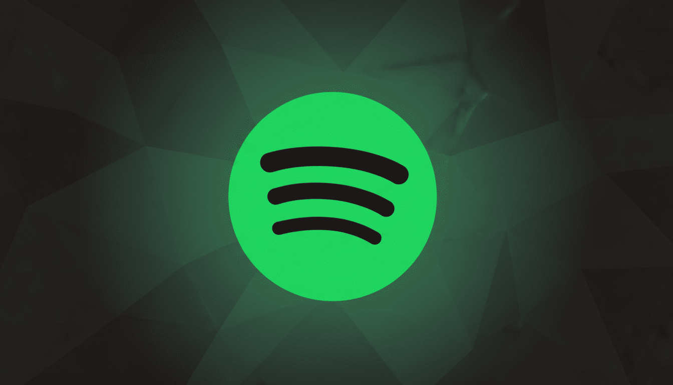 The Spotify logo, a bright green circle with three black curved lines representing sound waves, centered on a dark, subtly patterned background with a soft green glow.