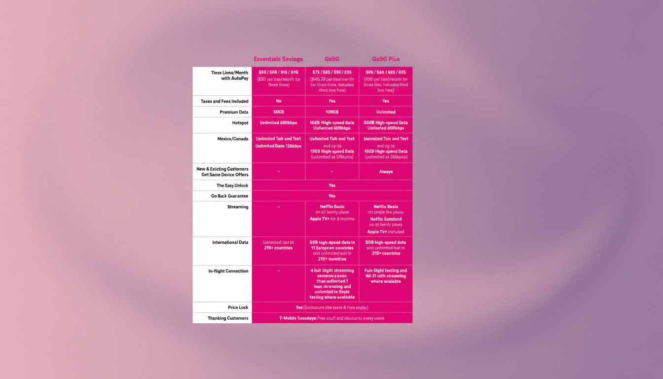 A resized and enhanced T-Mobile plan comparison table with a soft gradient background.
