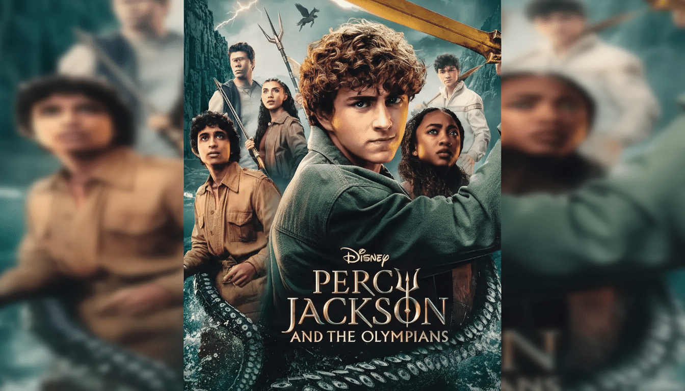 A movie poster for Percy Jackson and the Olympians featuring the main cast.