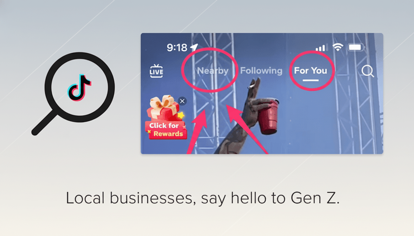 TikTok app showing Nearby Feed with map pins for local content