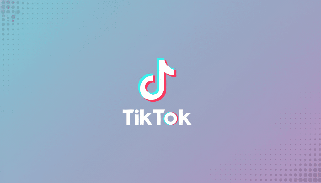 The TikTok logo, featuring a white musical note icon with cyan and red shadows, and the word TikTok in white text, centered on a professional flat design background with a soft blue and purple gradient and subtle dot patterns in a 16:9 aspect ratio.