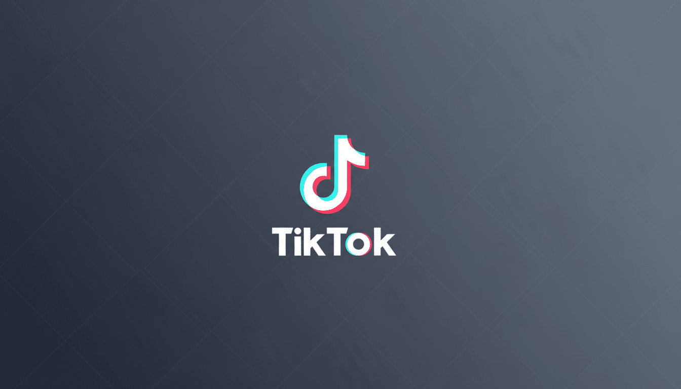 The TikTok logo, featuring a white musical note icon with cyan and red outlines, and the word TikTok in white text below it, centered on a professional dark gray background with a subtle geometric pattern.