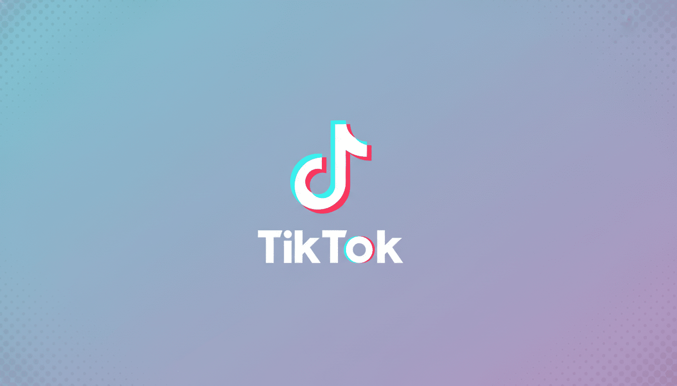 The TikTok logo, featuring a white musical note icon with cyan and red shadows, and the word TikTok in white text below it, centered on a soft gradient background that transitions from light blue to light purple with subtle dot patterns.