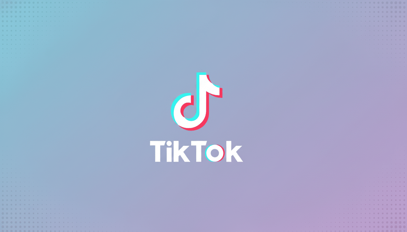 The TikTok logo, featuring a white musical note icon with cyan and red shadows, and the word TikTok in white text below it, centered on a professional 16:9 aspect ratio background with a soft gradient from light blue to light purple and subtle dot patterns in the corners.