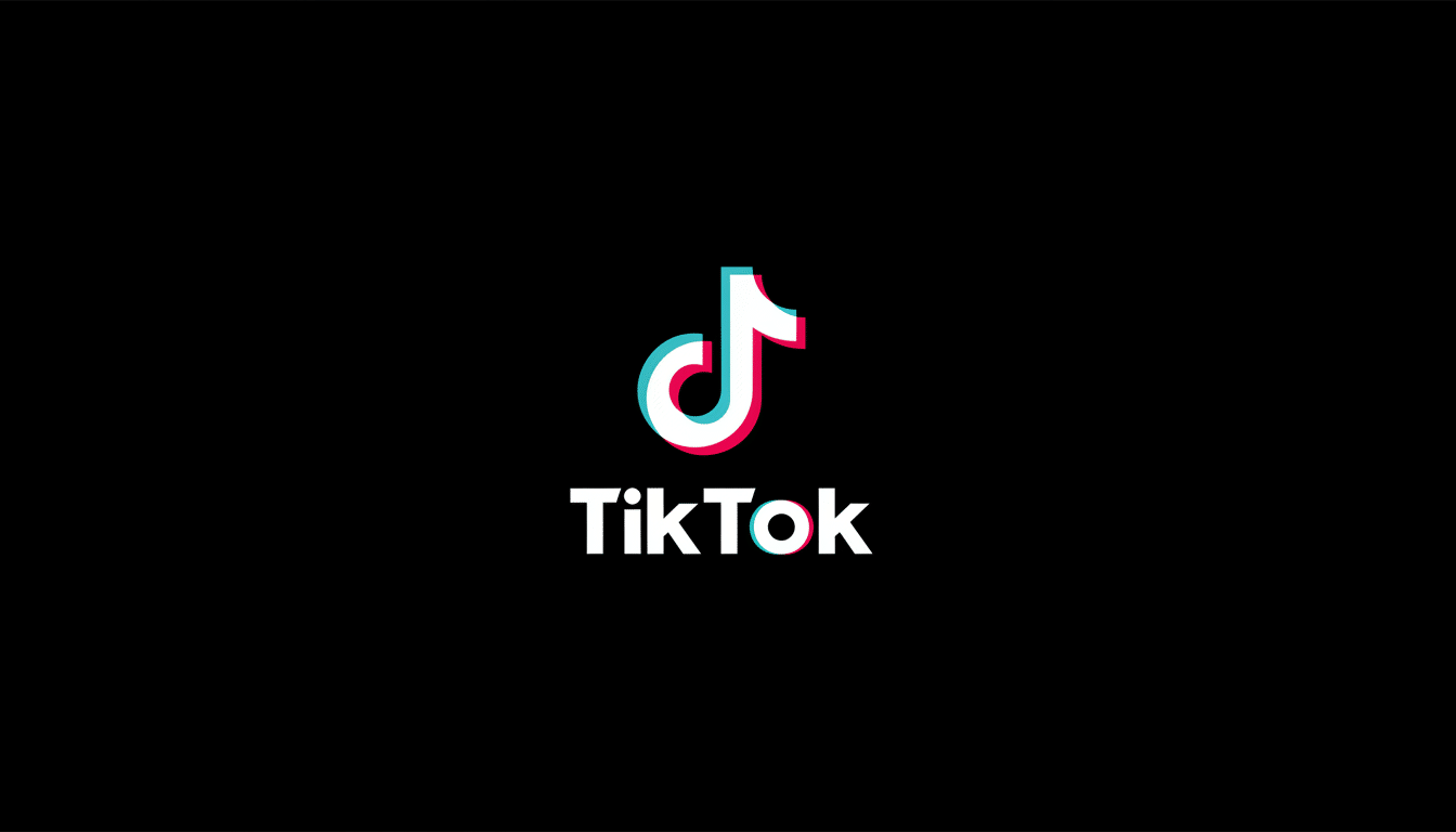 The TikTok logo, featuring a white musical note with cyan and magenta shadows, and the word TikTok in white, all on a black background, resized to a 16:9 aspect ratio.