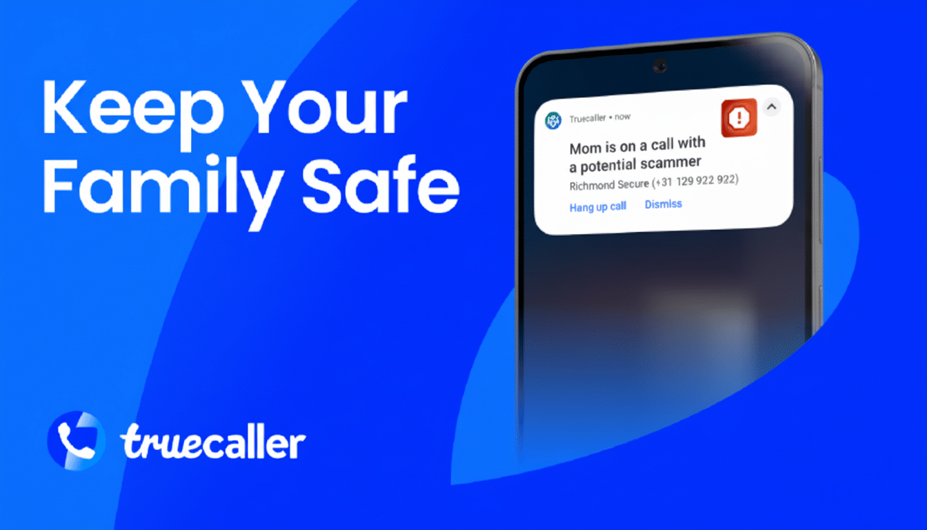Truecaller app shielding a households devices from scam calls and messages