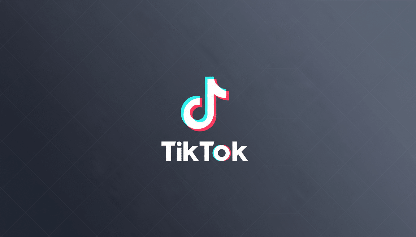 The TikTok logo, featuring a white musical note icon with cyan and red shadows, and the word TikTok in white, centered on a dark gray background with a subtle geometric pattern.