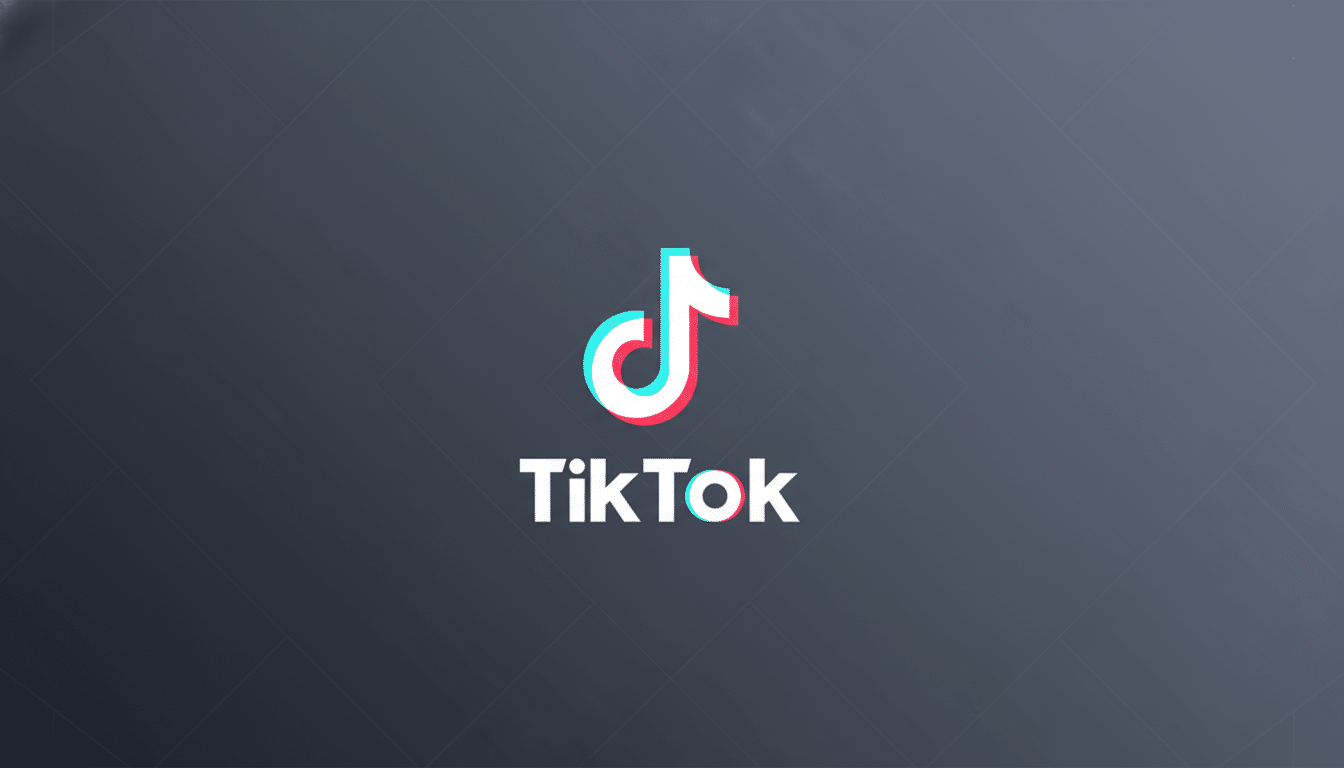 The TikTok logo, featuring a stylized musical note in white with cyan and red outlines, and the word TikTok in white text below it, all set against a professional dark gray background with subtle geometric patterns.