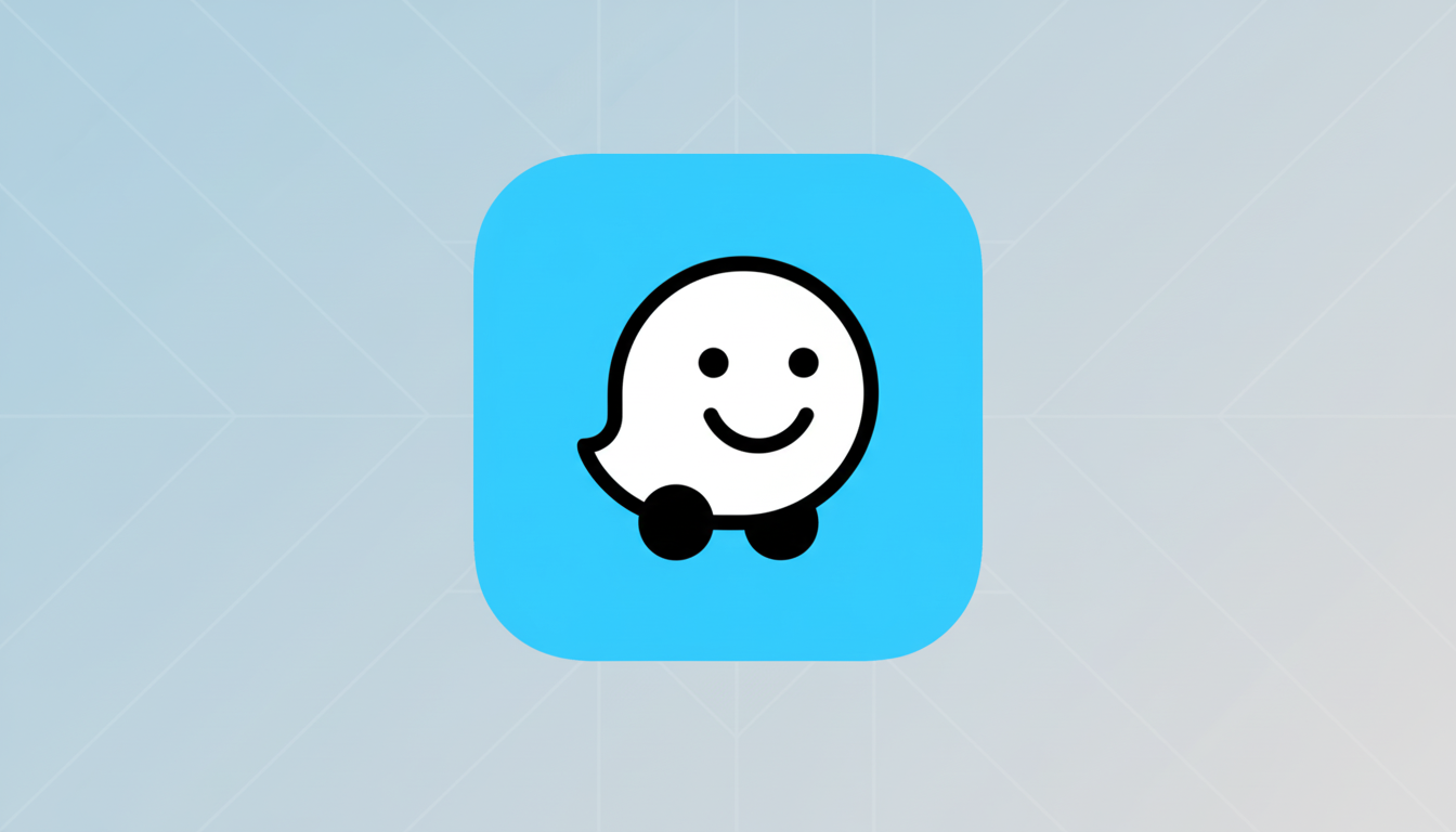 A 16:9 aspect ratio image featuring a light blue rounded square icon with a white, ghost-like character on wheels, smiling. The background is a professional flat design with soft gray and white geometric patterns.