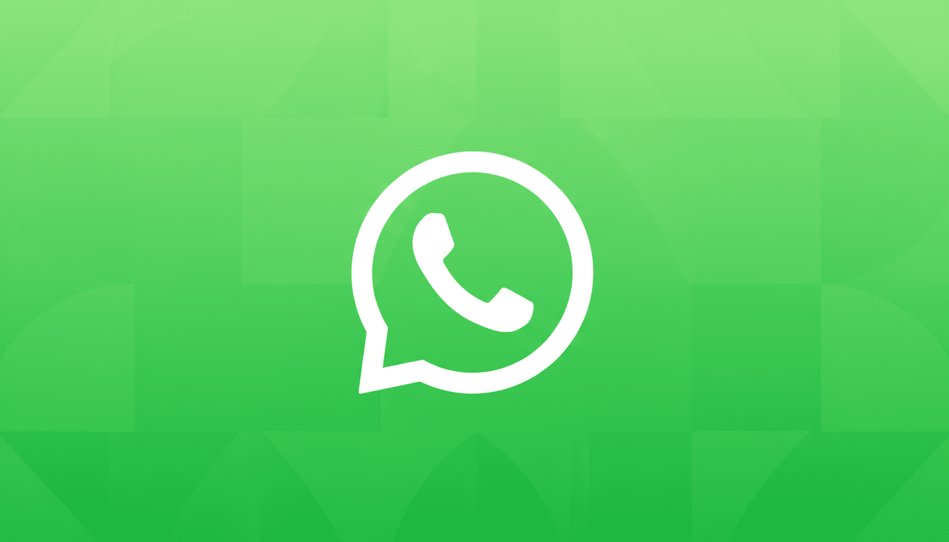 The WhatsApp logo, a white phone icon inside a speech bubble, centered on a green background with subtle geometric patterns.
