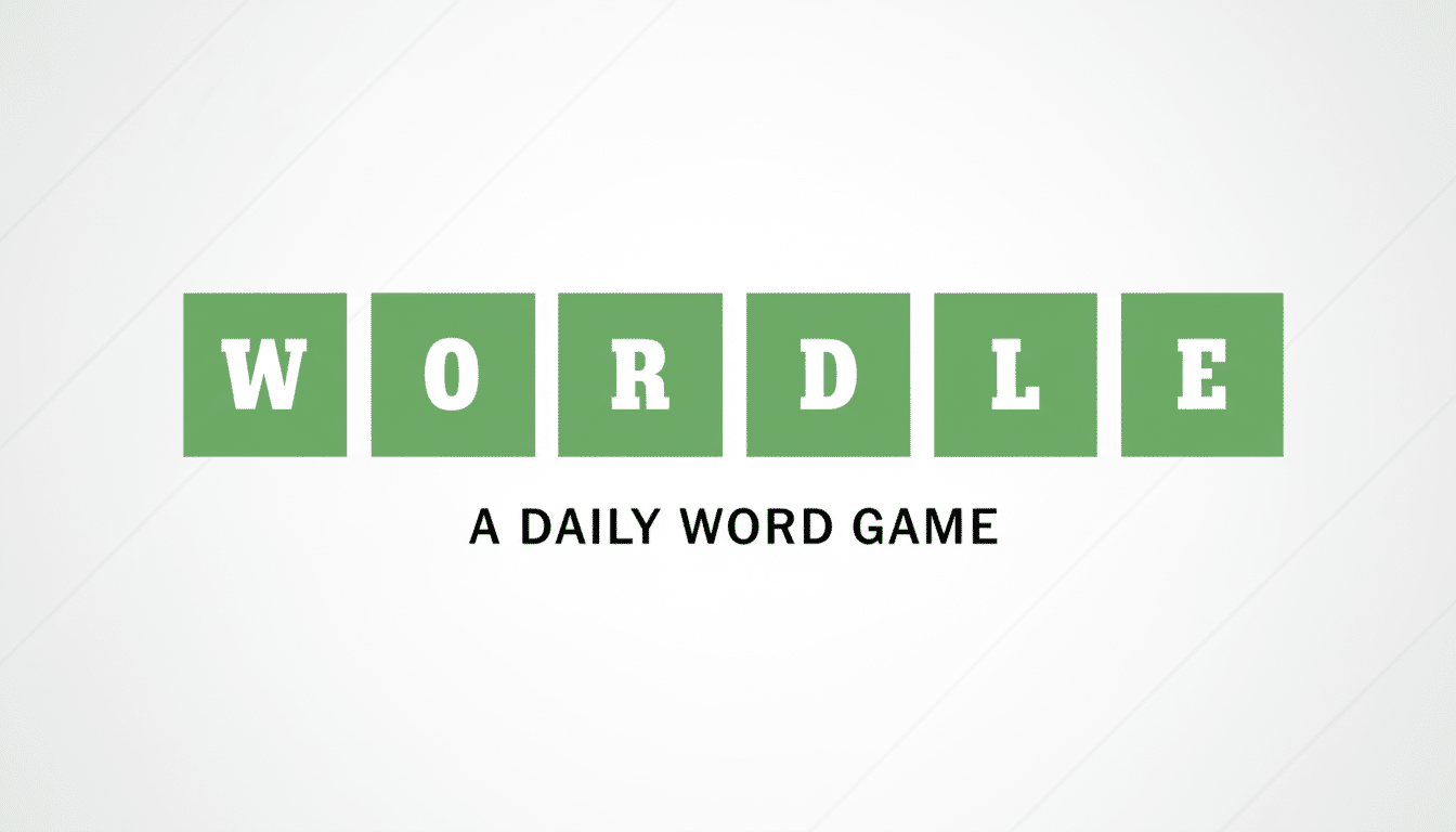 The Wordle logo, featuring the word WORDLE in white letters on six green squares, with A DAILY WORD GAME written below it in black text. The background is a professional flat design with soft patterns and gradients.