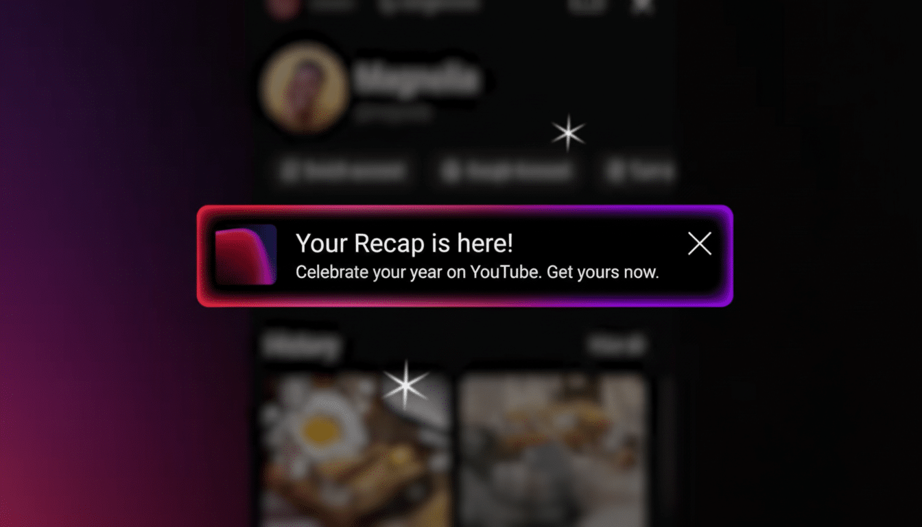 YouTube Recap app interface displaying personalized highlights and stats