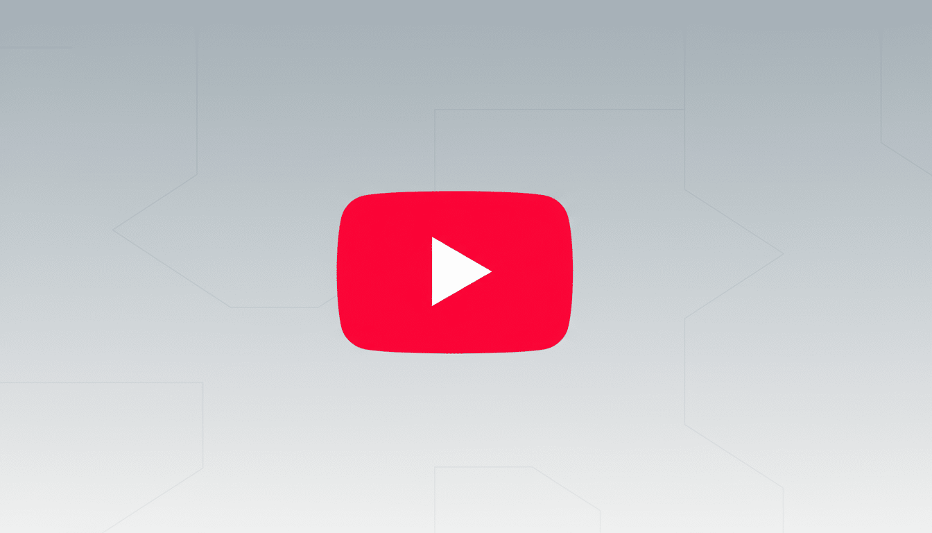 The YouTube logo, a red rounded rectangle with a white play button in the center, set against a professional flat design background with soft gray patterns.