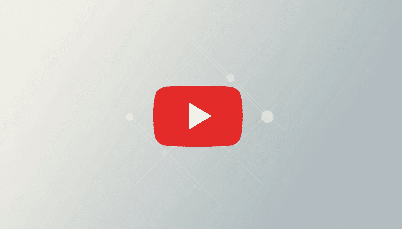 The YouTube logo, a red rounded rectangle with a white play icon in the center, set against a professional flat design background with soft gray gradients and subtle geometric patterns.