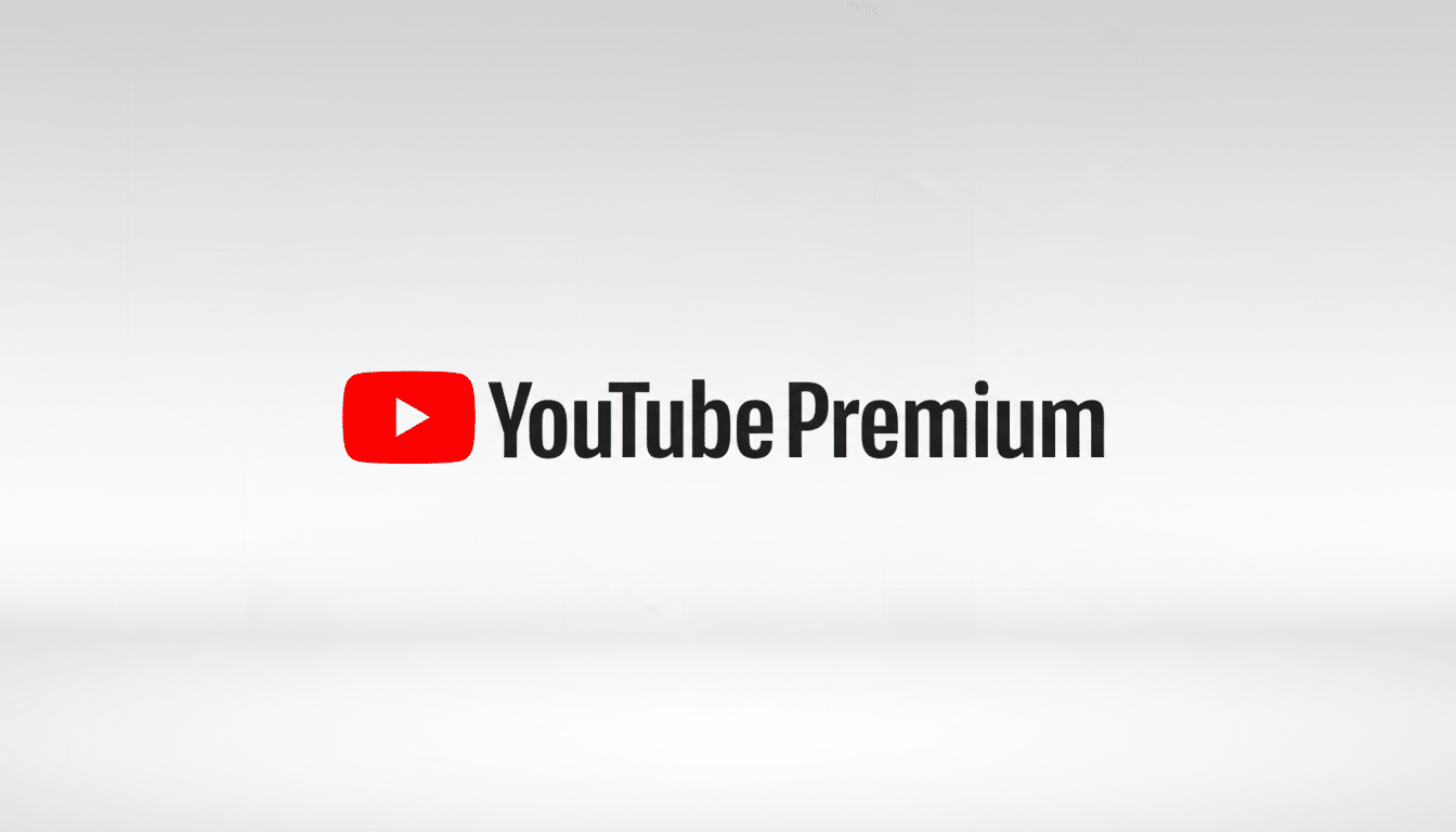 The YouTube Premium logo, featuring the red play button icon and YouTube Premium text in black, centered on a professional light gray background with a subtle gradient.