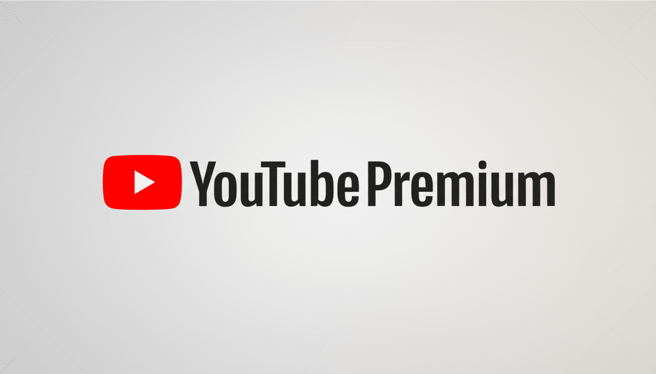 The YouTube Premium logo, featuring the red YouTube play button icon next to the words YouTube Premium in black text, set against a professional light gray background with a subtle gradient.