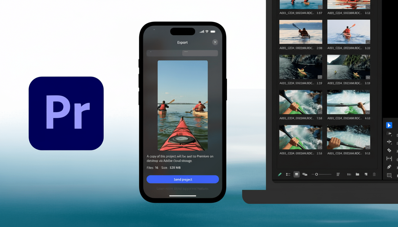YouTube Shorts and Adobe Premiere logos on smartphone, new mobile hub integration
