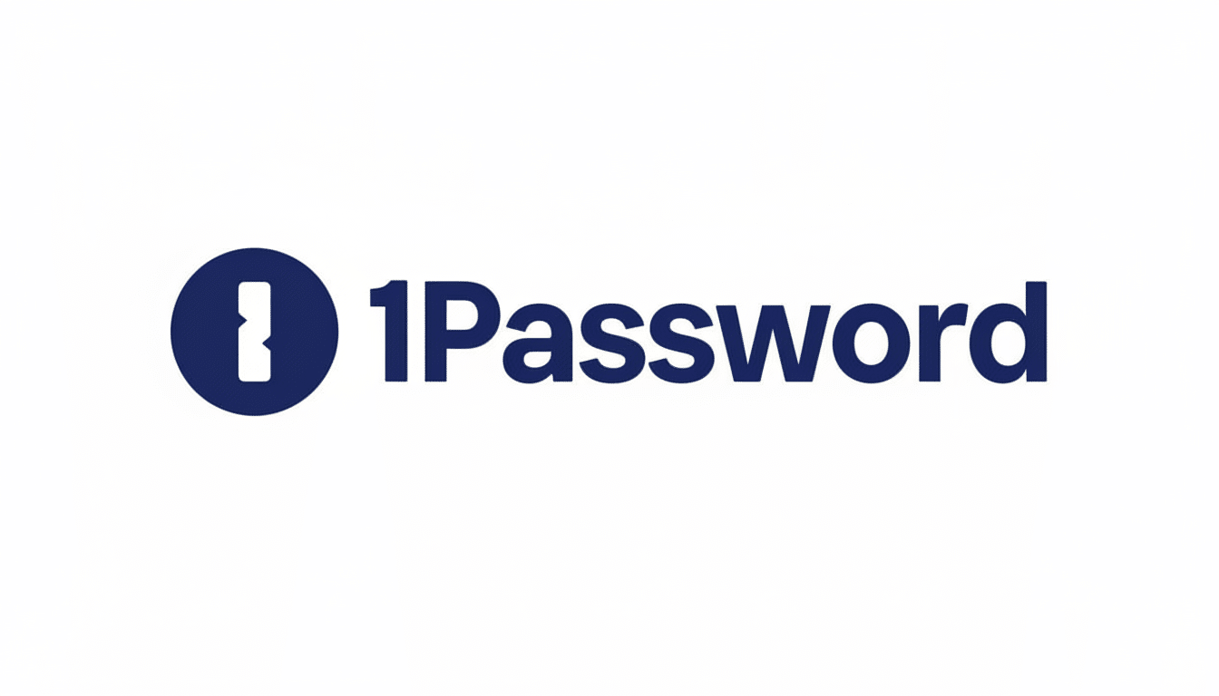 The 1Password logo, featuring a dark blue circular icon with a white keyhole symbol, followed by the word 1Password in dark blue text, all set against a clean white background.