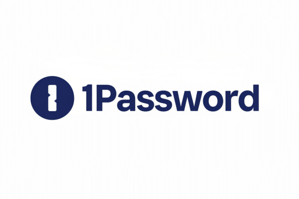 The 1Password logo, featuring a dark blue icon resembling a key or a bracketed exclamation mark, followed by the word 1Password in dark blue text, all set against a clean white background.
