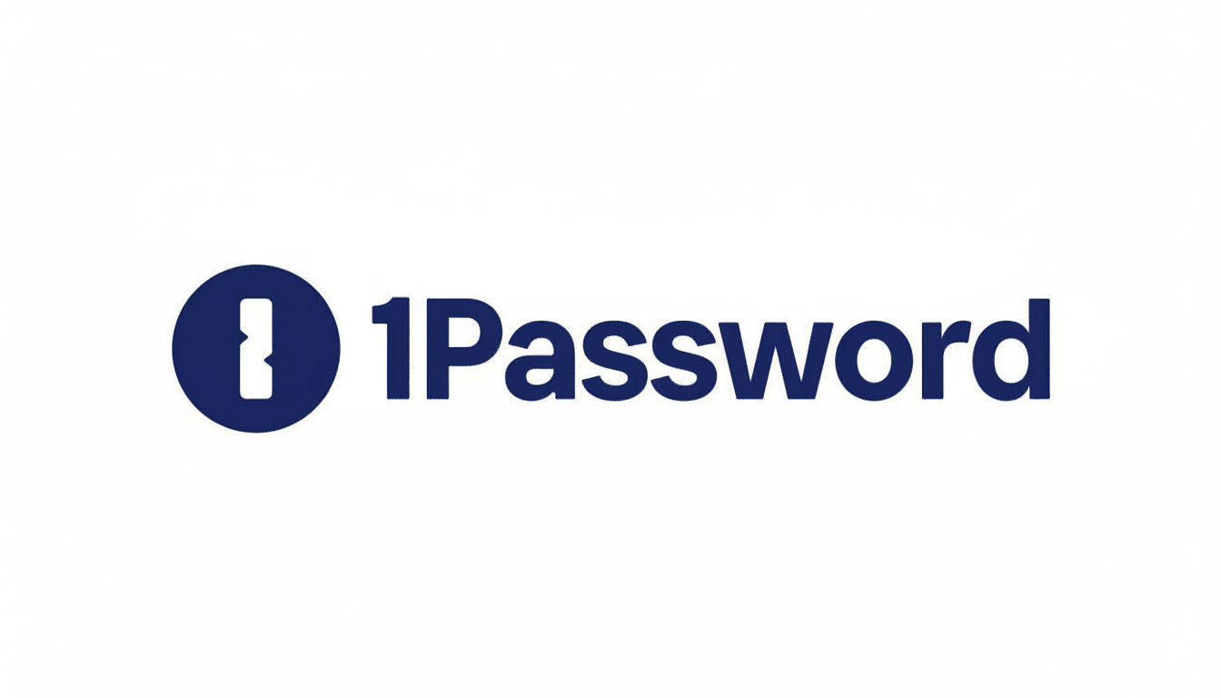 The 1Password logo, featuring a dark blue circle with a white key icon inside, followed by the word 1Password in dark blue text, all on a white background.