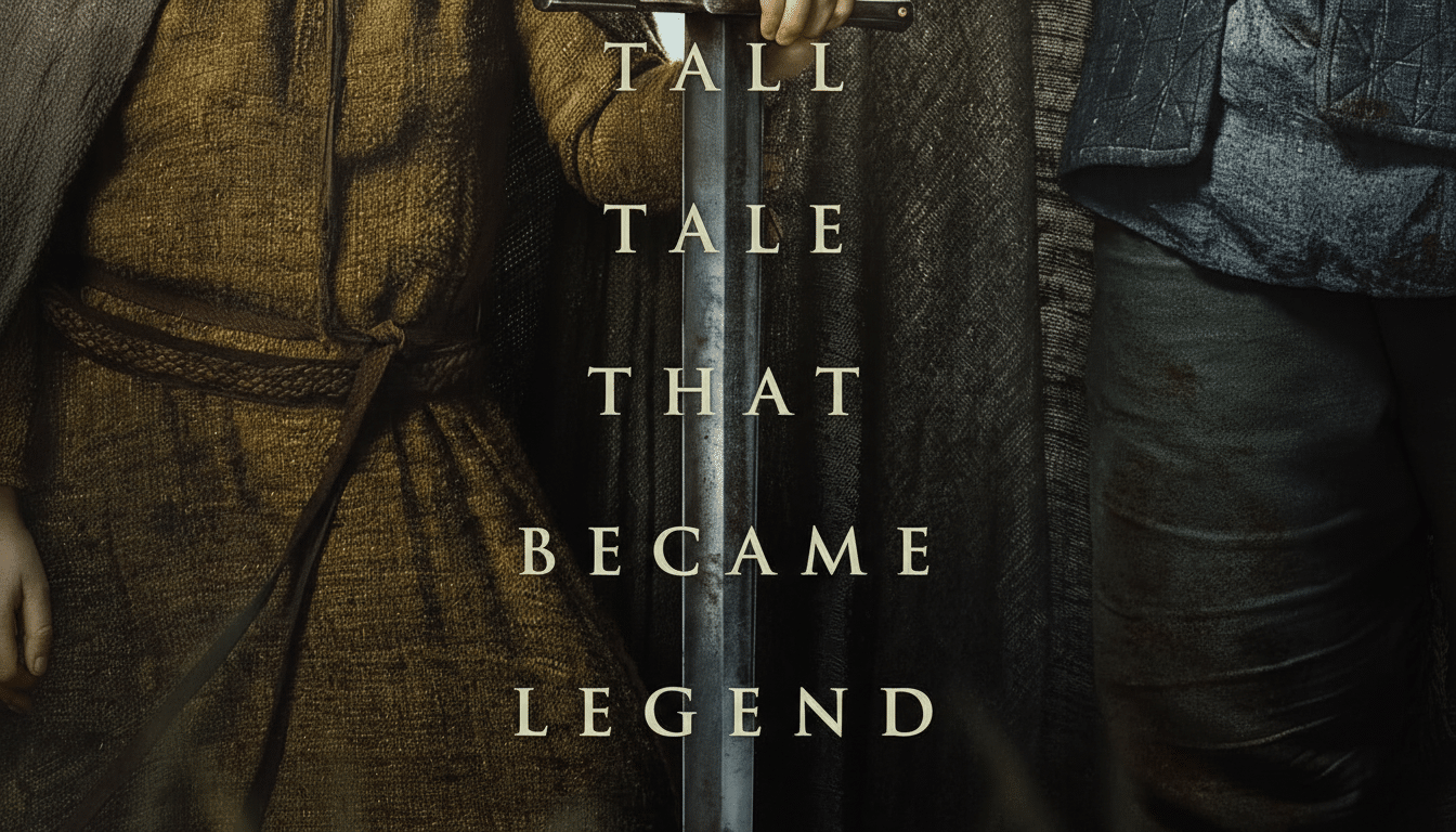 A promotional image for A Knight of the Seven Kingdoms, featuring a sword held vertically between two cloaked figures, with text A TALL TALE THAT BECAME LEGEND and HBO ORIGINAL and HBO MAX logos.