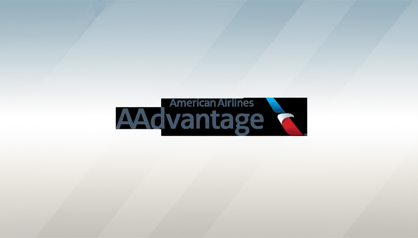 The American Airlines AAdvantage logo is centered on a professional background with soft blue and white gradients, resized to a 16:9 aspect ratio.