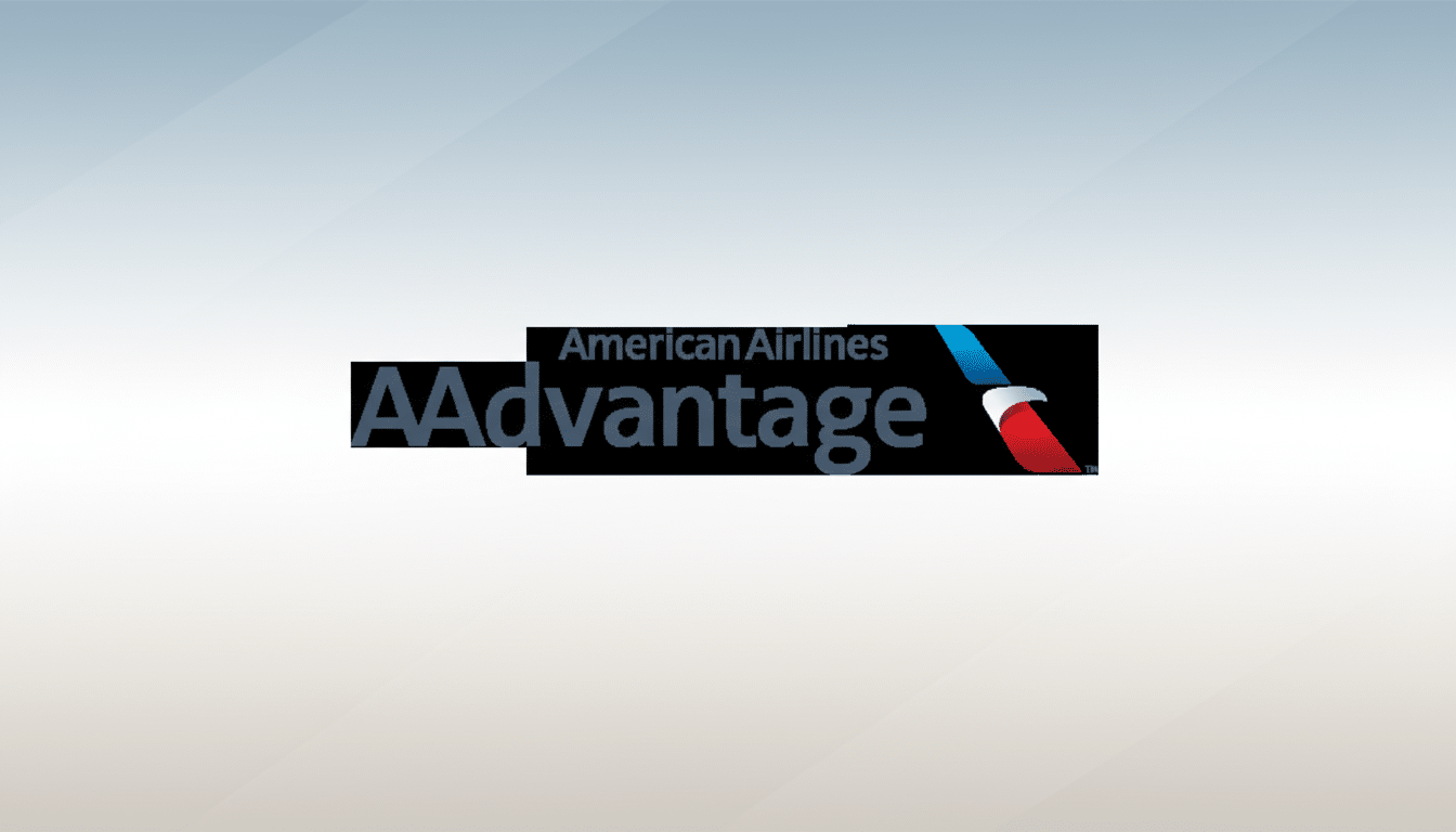 The American Airlines AAdvantage logo is centered on a professional background with a subtle blue and white gradient.