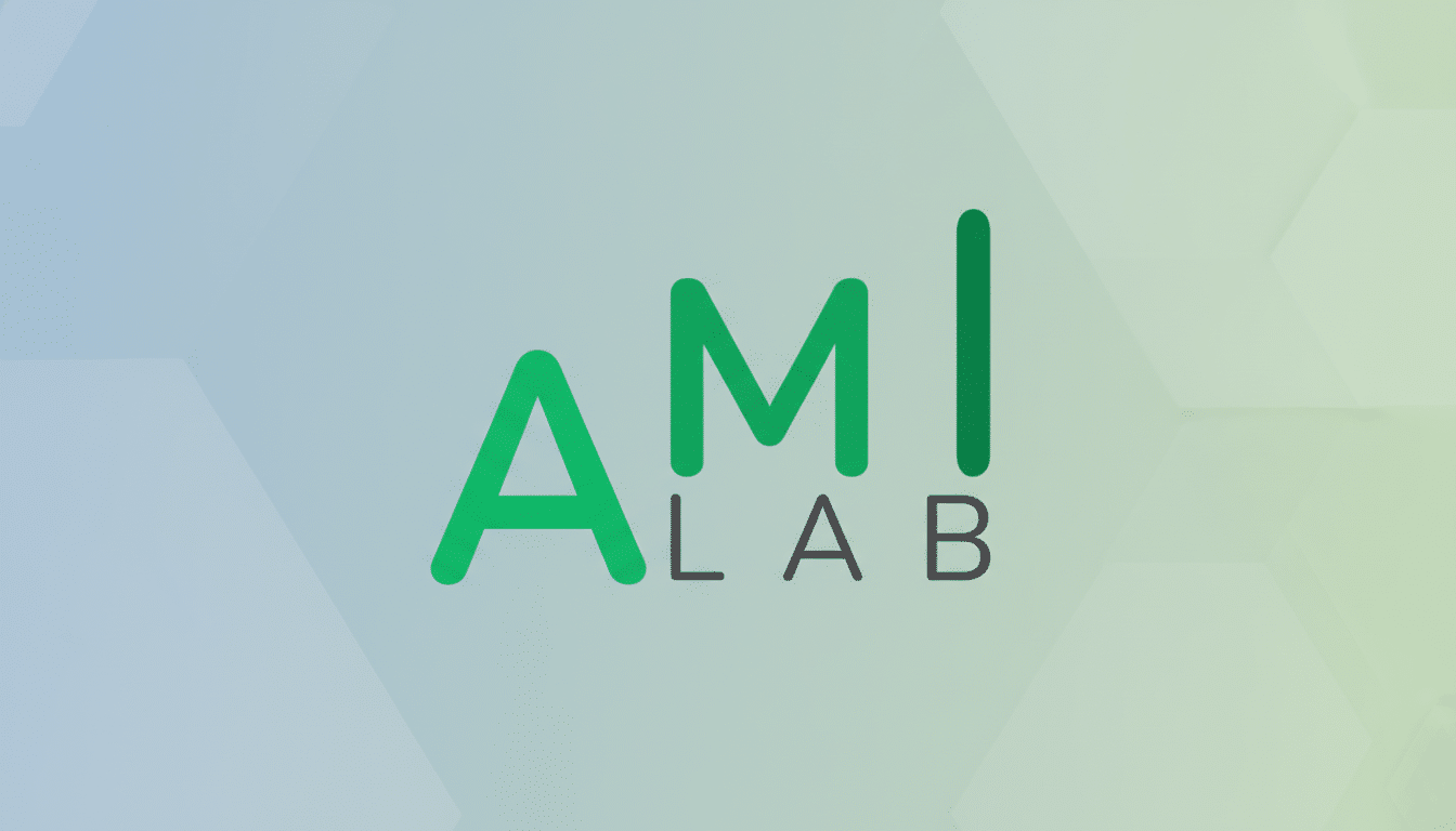The AMILAB logo, featuring AMI in large green letters and LAB in smaller black letters below, set against a professional flat design background with soft geometric patterns and a gradient from light blue to light green.