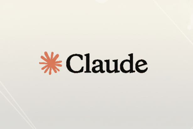 The Claude logo, featuring a stylized orange asterisk to the left of the word Claude in black text, presented on a professional light beige background with subtle geometric patterns.