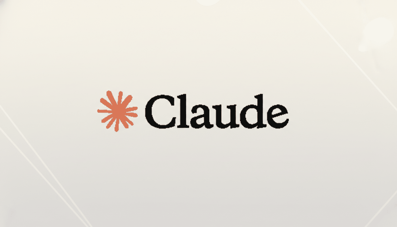 The Claude logo, featuring a stylized orange asterisk to the left of the word Claude in black text, presented on a professional light beige background with subtle geometric patterns.